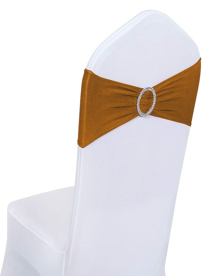 ManMengJi 25PCS Chair Sashes, Spandex Sashes Bows Brown, Chair Cover Bands with Buckle Slider for Banquet, Party, Hotel Event Decorations - Image 1